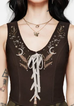 Abellona Embroidered Tie Up Front Corset Top