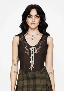 Abellona Embroidered Tie Up Front Corset Top