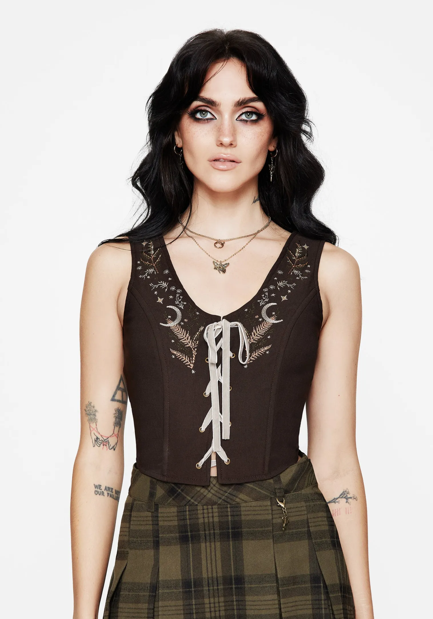 Abellona Embroidered Tie Up Front Corset Top