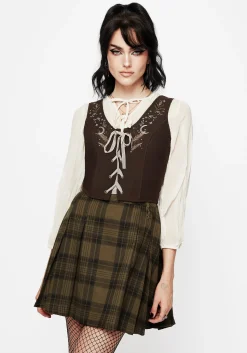 Abellona Embroidered Tie Up Front Corset Top