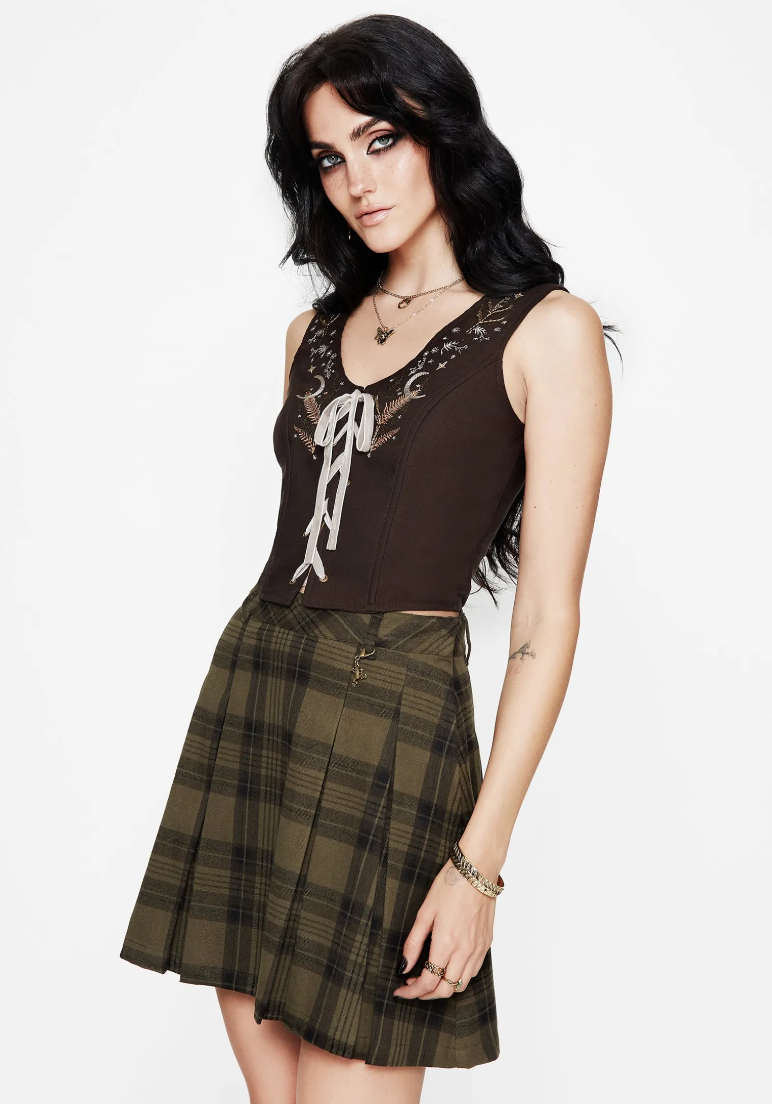 Abellona Embroidered Tie Up Front Corset Top
