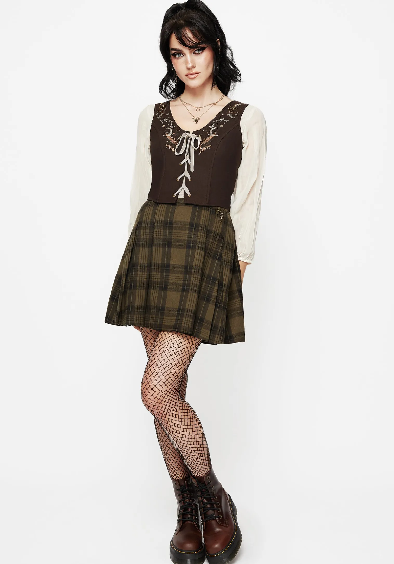 Abellona Embroidered Tie Up Front Corset Top