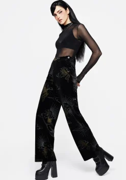 Adelina Foil Print Velour Wide Leg Trousers