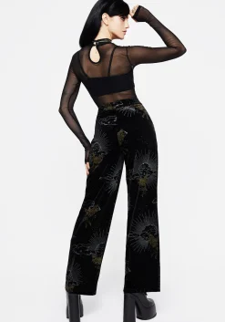 Adelina Foil Print Velour Wide Leg Trousers