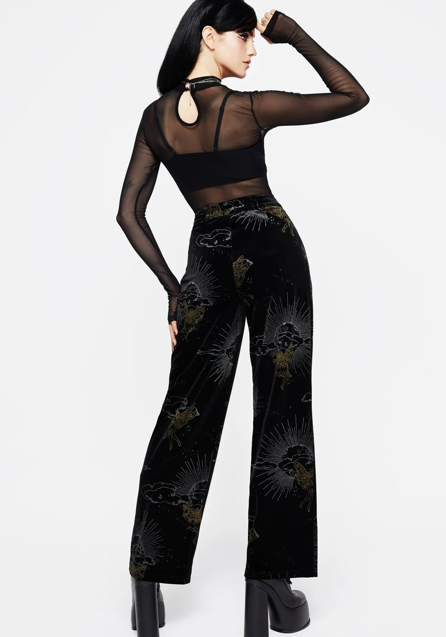 Adelina Foil Print Velour Wide Leg Trousers