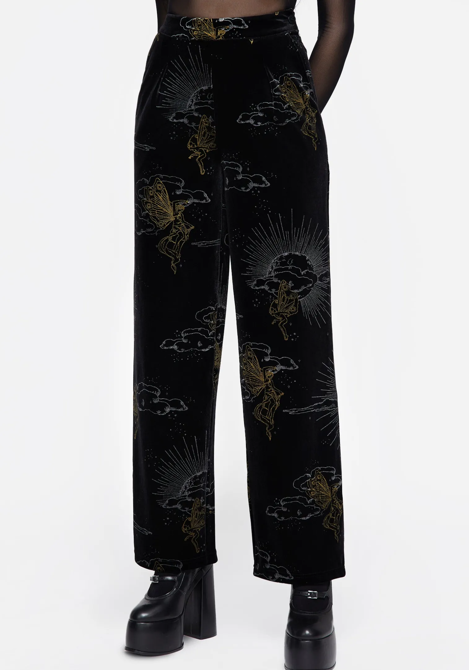 Adelina Foil Print Velour Wide Leg Trousers