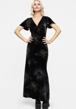 Adelina Foil Print Velour Midaxi Dress