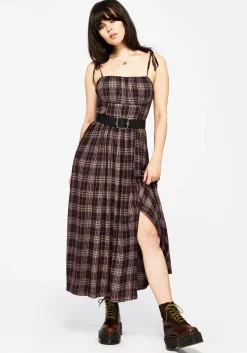 Adra Check Cami Tie Strap Midi Dress