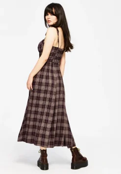 Adra Check Cami Tie Strap Midi Dress