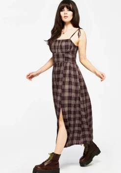 Adra Check Cami Tie Strap Midi Dress