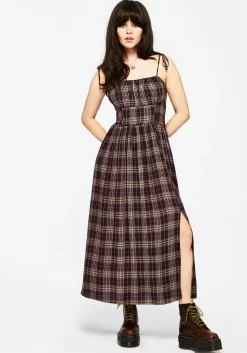 Adra Check Cami Tie Strap Midi Dress