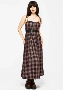 Adra Check Cami Tie Strap Midi Dress