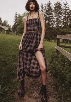 Adra Check Cami Tie Strap Midi Dress