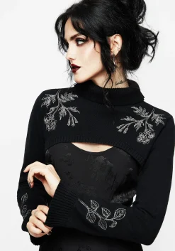 Amalthea Embroidered Roll Neck Extreme Crop Sweater