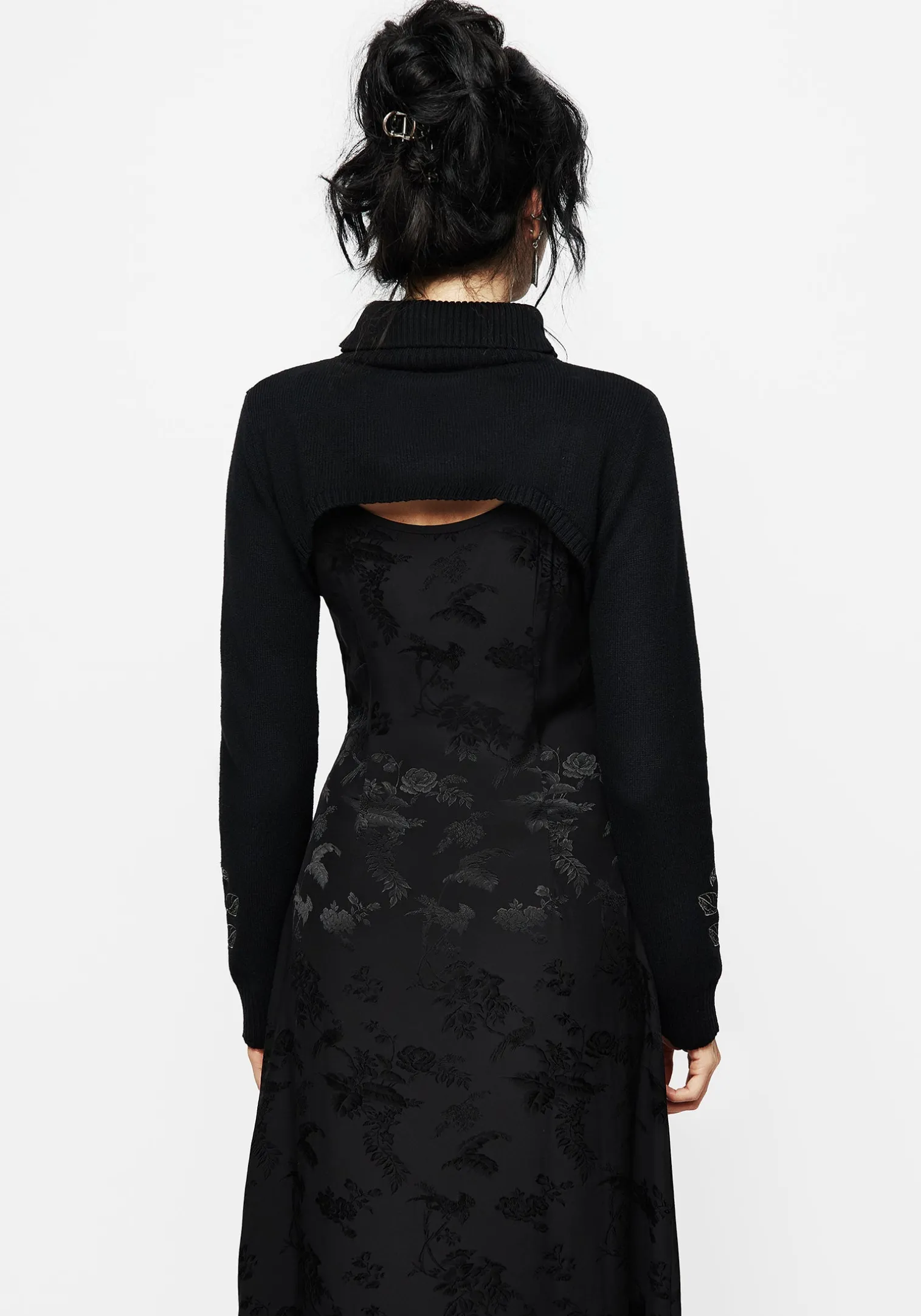 Amalthea Embroidered Roll Neck Extreme Crop Sweater