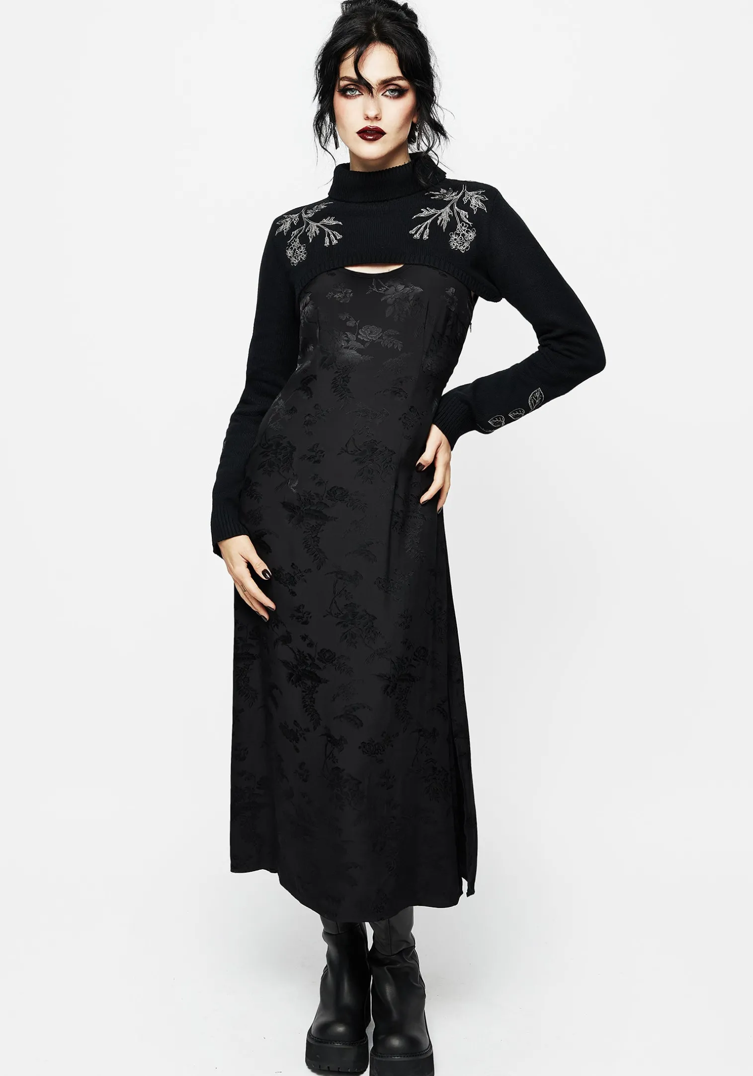 Amalthea Embroidered Roll Neck Extreme Crop Sweater