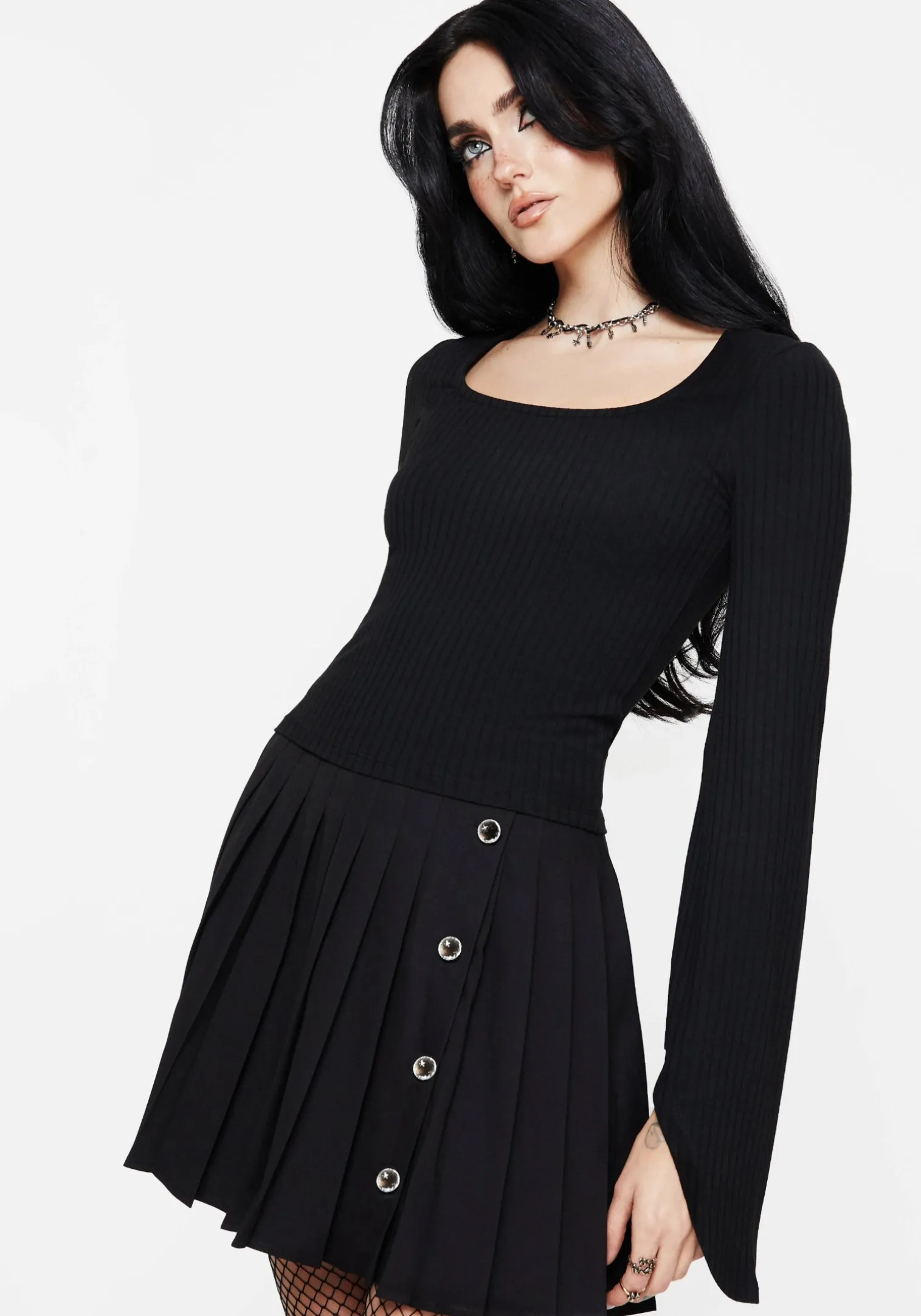 Amata Square Neck Flared Long Sleeve Top