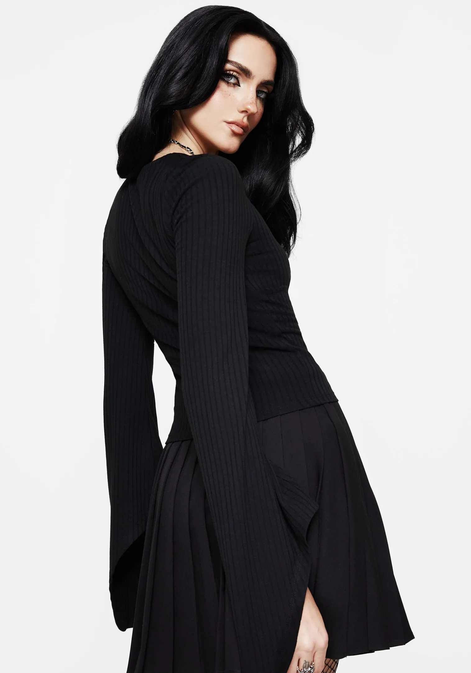 Amata Square Neck Flared Long Sleeve Top