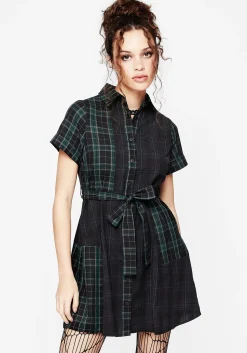 Analogue Check Cotton Mini Shirt Dress