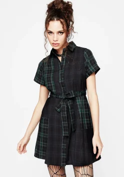 Analogue Check Cotton Mini Shirt Dress