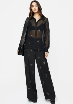 Ankh Beaded Chiffon Wide Leg Trousers