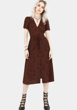 Annabel Raven Print Button Up Midi Dress - Rust