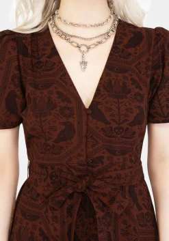 Annabel Raven Print Button Up Midi Dress - Rust