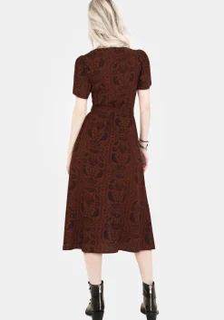 Annabel Raven Print Button Up Midi Dress - Rust