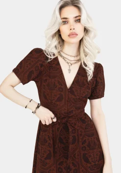 Annabel Raven Print Button Up Midi Dress - Rust
