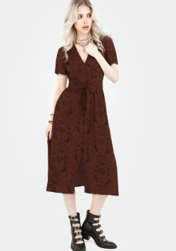 Annabel Raven Print Button Up Midi Dress - Rust