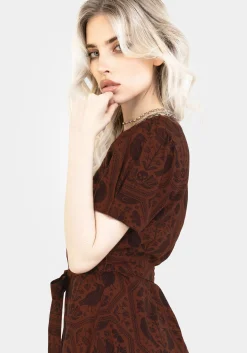 Annabel Raven Print Button Up Midi Dress - Rust