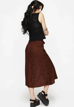 Annabel Raven Print Split Front Midi Skirt - Rust