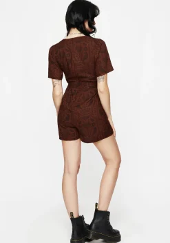 Annabel Raven Print Tie Waist Playsuit - Rust