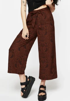 Annabel Tie Waist Wide Leg Culotte Trousers - Rust