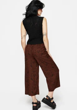 Annabel Tie Waist Wide Leg Culotte Trousers - Rust
