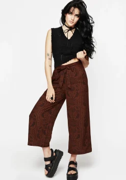 Annabel Tie Waist Wide Leg Culotte Trousers - Rust