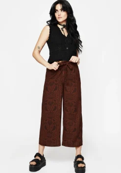 Annabel Tie Waist Wide Leg Culotte Trousers - Rust