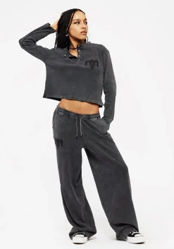 Ariel Cotton Blend Embroidered Wide Leg Sweatpants
