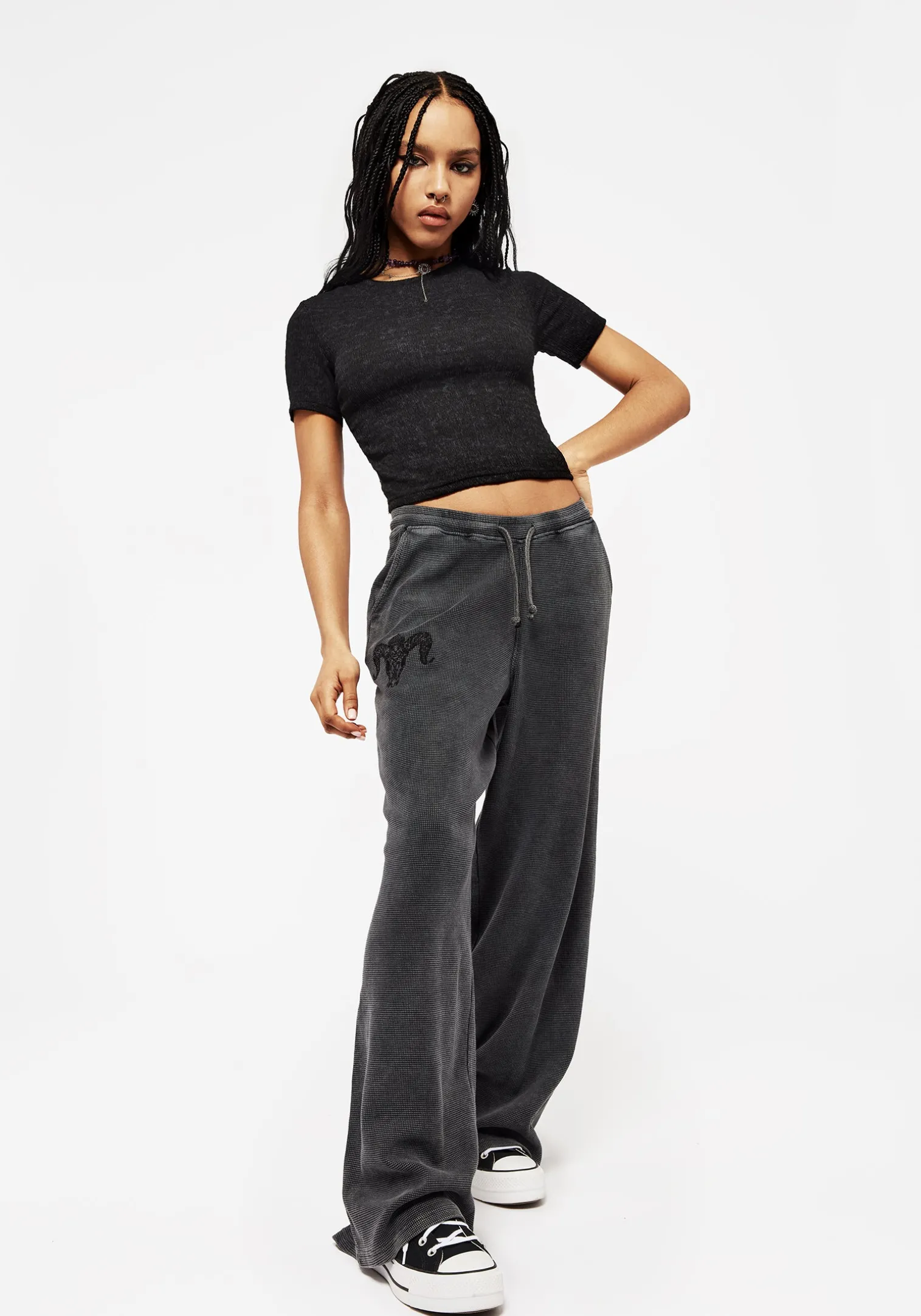 Ariel Cotton Blend Embroidered Wide Leg Sweatpants