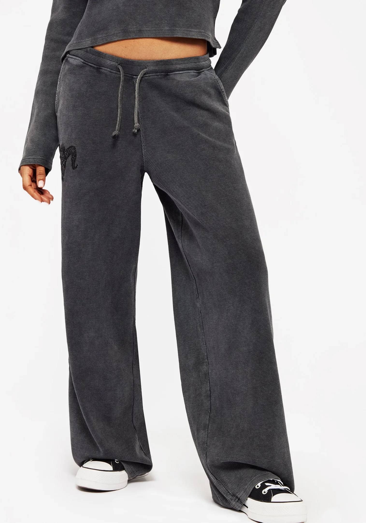 Ariel Cotton Blend Embroidered Wide Leg Sweatpants