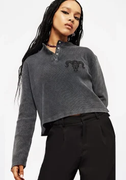 Ariel Cotton Blend Embroidered Long Sleeve Top