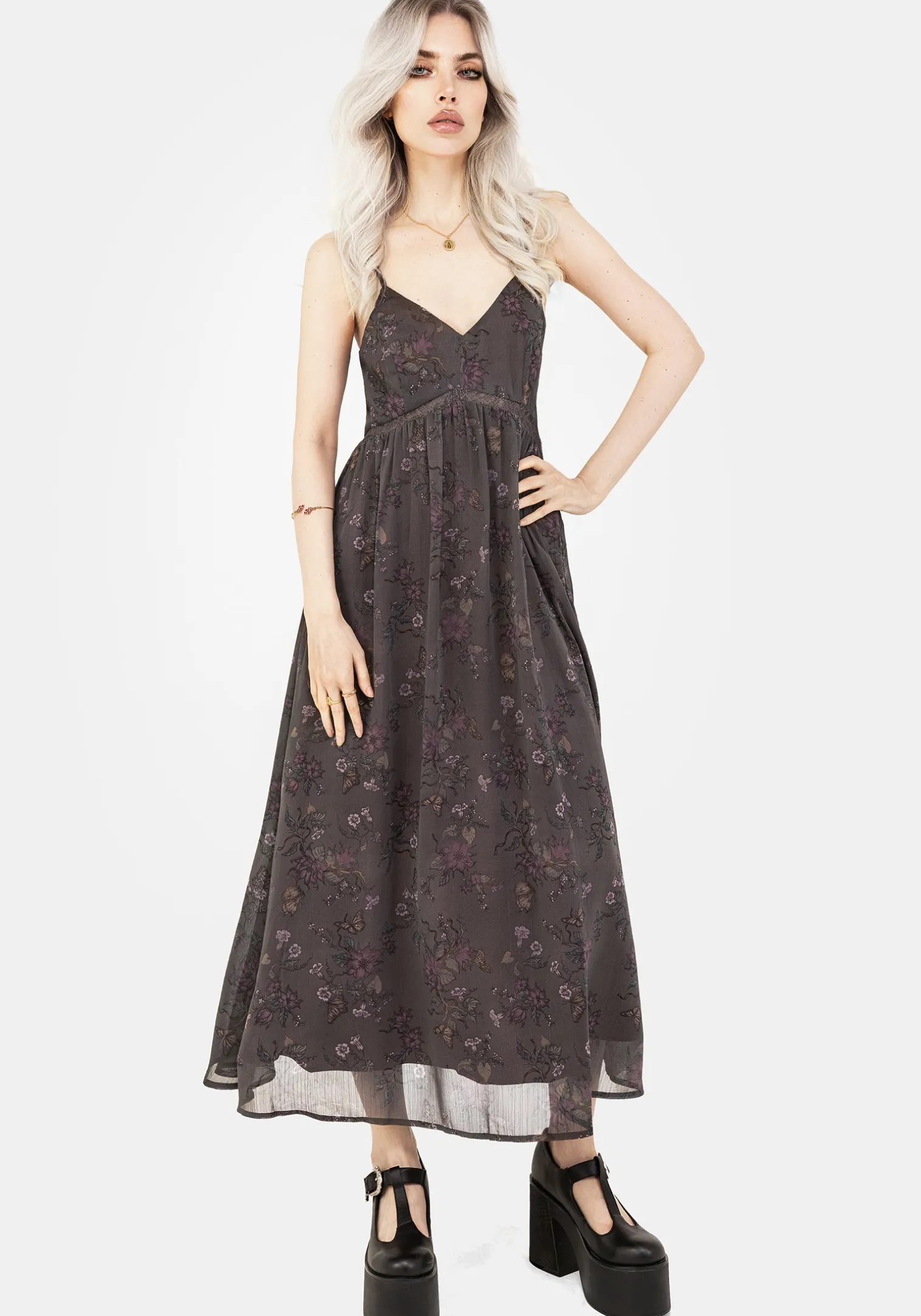 Arnora Chiffon Lace Insert Cami Midaxi Dress