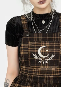Artume Embroidered Check Mini Pinafore Dress