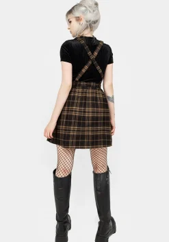 Artume Embroidered Check Mini Pinafore Dress