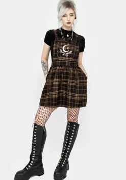 Artume Embroidered Check Mini Pinafore Dress