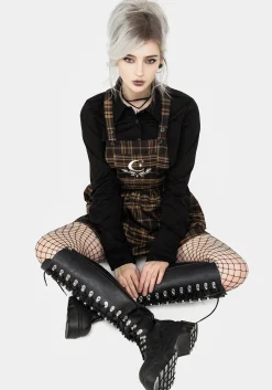 Artume Embroidered Check Mini Pinafore Dress