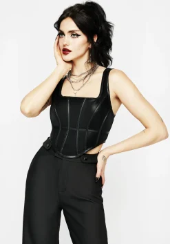 Ashen Faux Leather Zip Corset Top