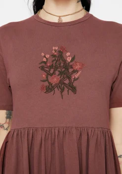 Aster Cotton Pentagram Embroidered Mini Skater Dress