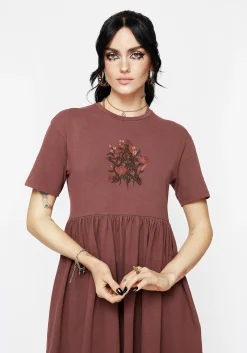 Aster Cotton Pentagram Embroidered Mini Skater Dress