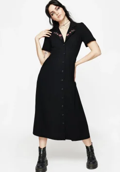 Aster Embroidered Collar Midi Shirt Dress